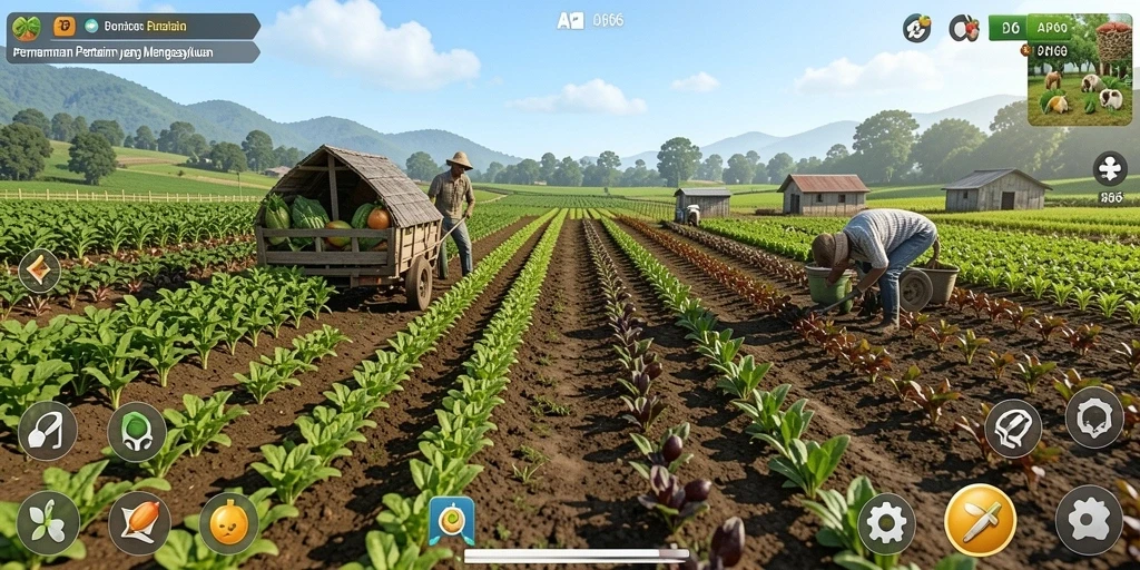 Screenshot gameplay API66 yang menunjukkan keseruan bertani.