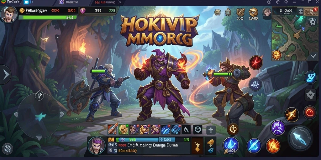 Screenshot utama HOKIVIP menampilkan aksi pertempuran yang mendebarkan dalam MMORPG.