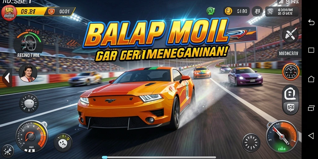 Tampilan gameplay menegangkan dari game balap IOSBET yang seru.