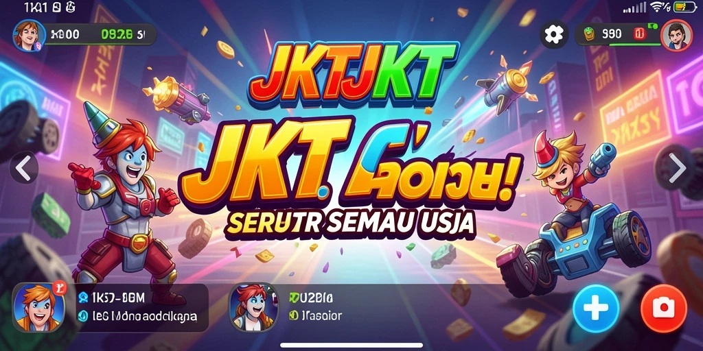 Screenshot JKTJKT menunjukkan pemain menghindari rintangan dan mengumpulkan poin.
