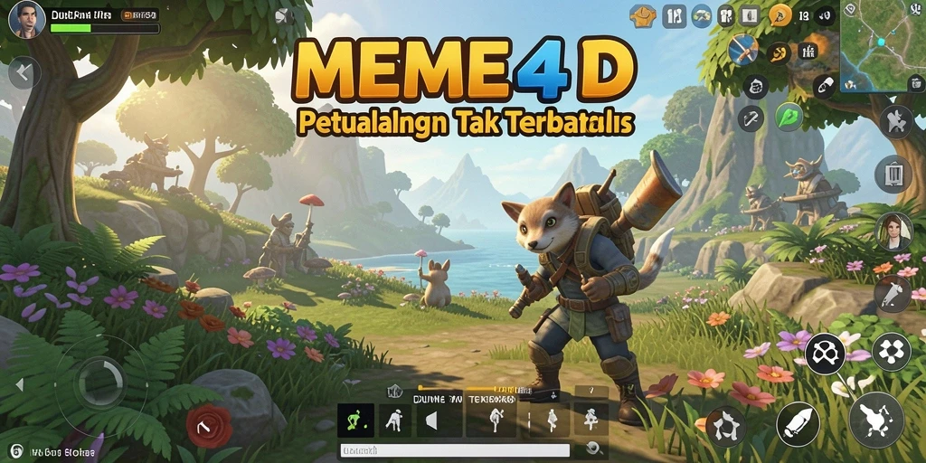 Tampilan gameplay MEME4D yang menampilkan eksplorasi dunia terbuka.