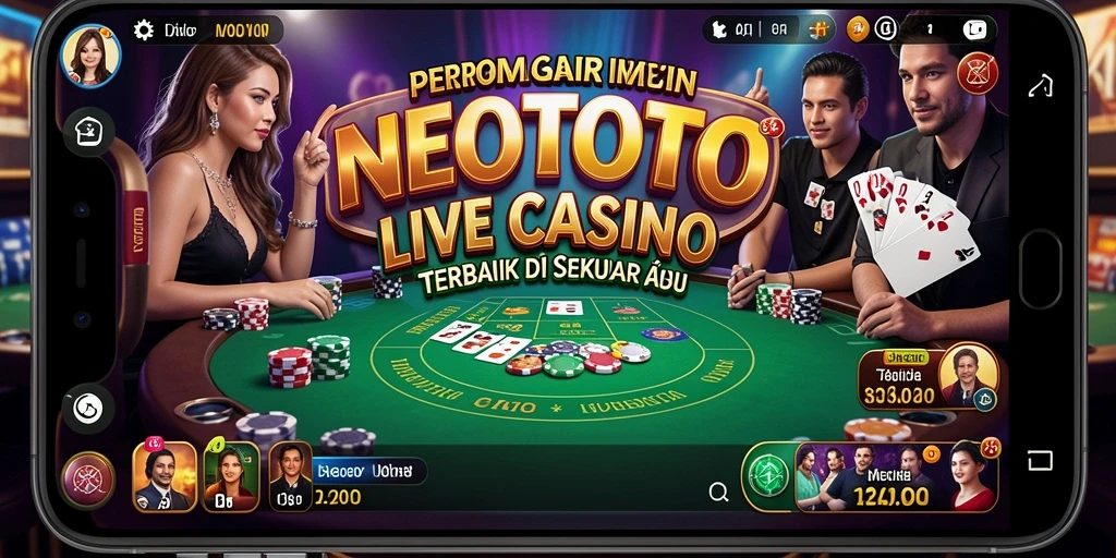 Screenshot gameplay NEOTOTO menampilkan dealer langsung dan suasana casino yang hidup.