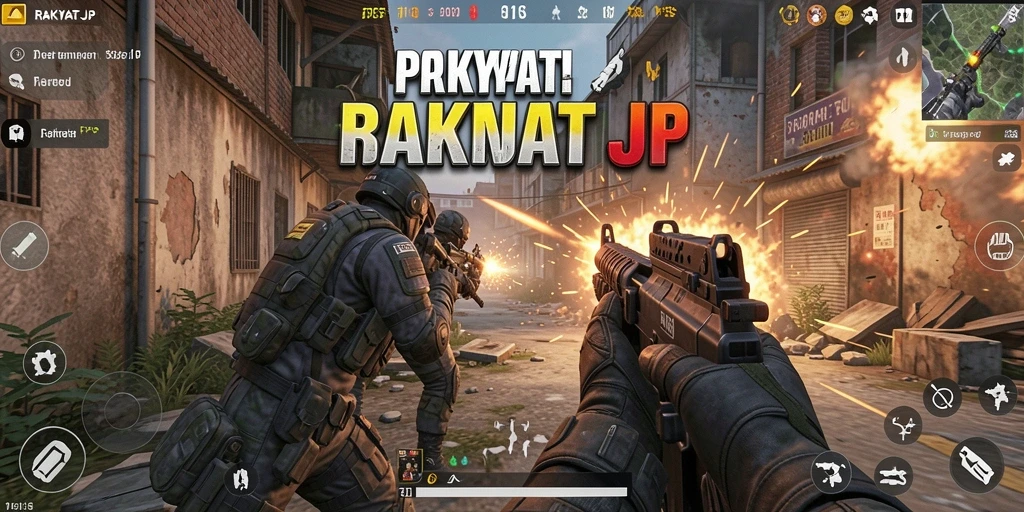 Tampilan seru gameplay RAKYATJP dalam aksi FPS.