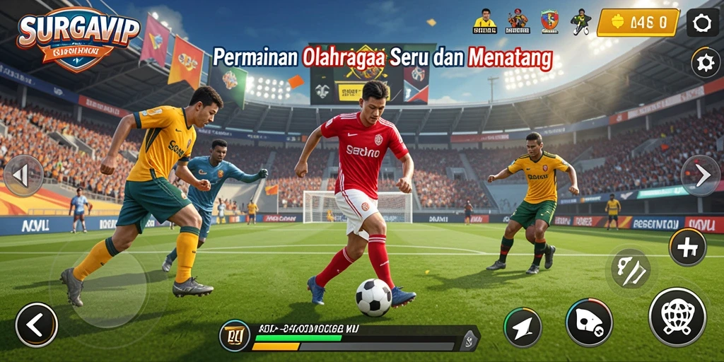 Tampilan gameplay SURGAVIP dengan aksi olahraga mendebarkan.