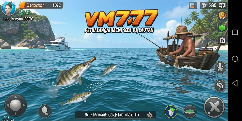 Screenshot gameplay menampilkan sensasi memancing yang mendebarkan.